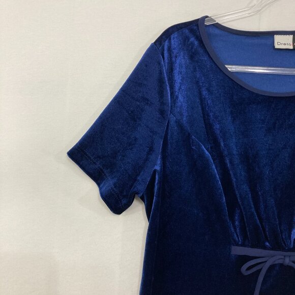 Dress.com size 16 Blue Velvet Ruched Bow Tie Front Side Slit Maxi Dress Y2K - Picture 3 of 10